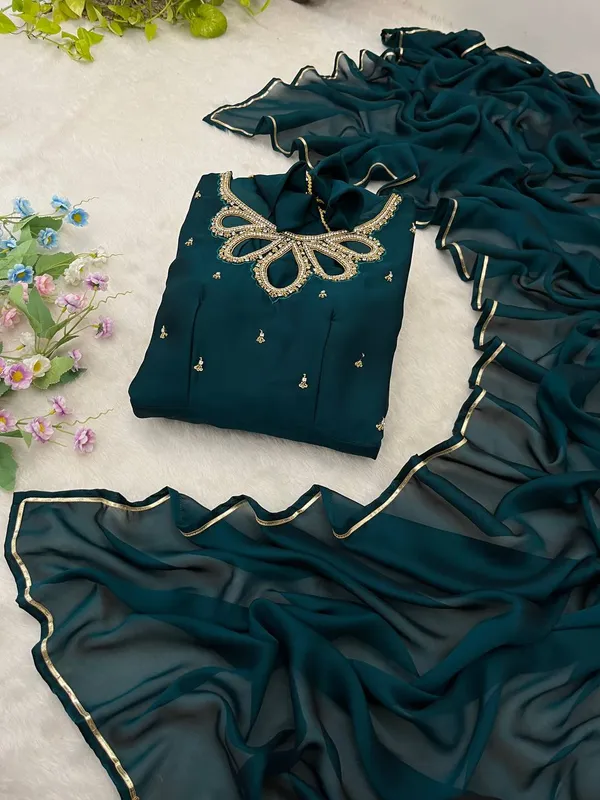 New_Party_Wear_Look_Black_Rangoli_Georgette_Dual-Tone_Heavy_Quality_Gown_With_Dupatta