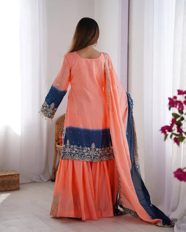 ORANGE_AND_BLUE_SHADED_CHINNON_SILK_CODING_SEQUENCE_EMBROIDERED_SHARARA_SALWAR_SUIT_WITH_DUPATTA
