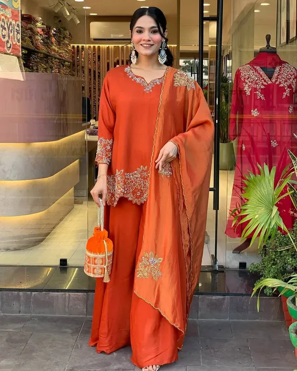 Orange_Georgette_Sequence_Embroidered_Palazzo_Salwar_Suit_With_Dupatta