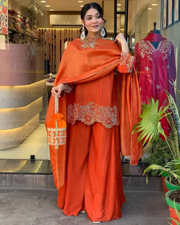 Orange_Georgette_Sequence_Embroidered_Palazzo_Salwar_Suit_With_Dupatta