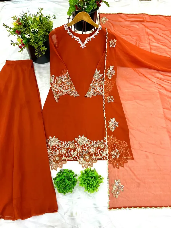 Orange_Georgette_Sequence_Embroidered_Palazzo_Salwar_Suit_With_Dupatta