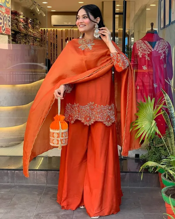 Orange_Georgette_Sequence_Embroidered_Palazzo_Salwar_Suit_With_Dupatta