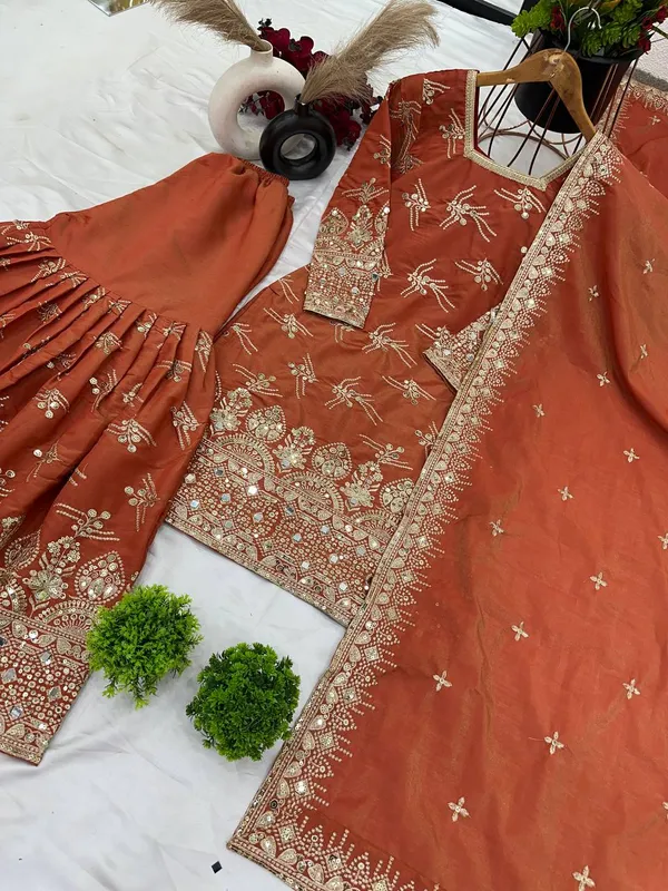 ORANGE_PURE_SHIMMER_SILK_SEQUENCE_EMBROIDERED_GHARARA_SALWAR_SUIT_WITH_DUPATTA