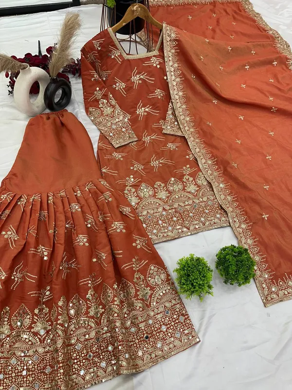 ORANGE_PURE_SHIMMER_SILK_SEQUENCE_EMBROIDERED_GHARARA_SALWAR_SUIT_WITH_DUPATTA