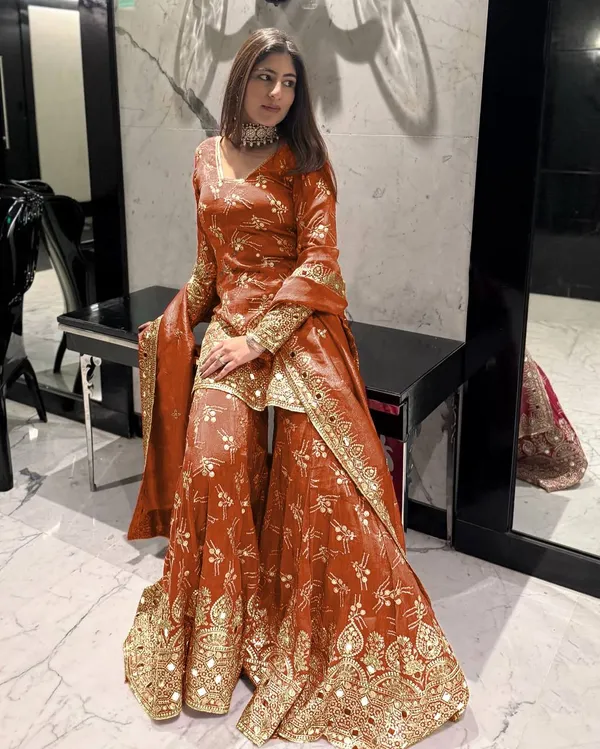 ORANGE_PURE_SHIMMER_SILK_SEQUENCE_EMBROIDERED_GHARARA_SALWAR_SUIT_WITH_DUPATTA