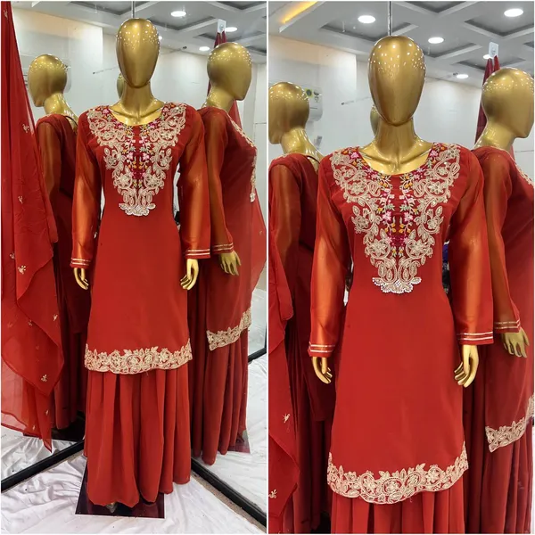 Orange_Heavy_Faux_Georgette_Sequence_Embroidered_Sharara_Salwar_Suit_With_Dupatta