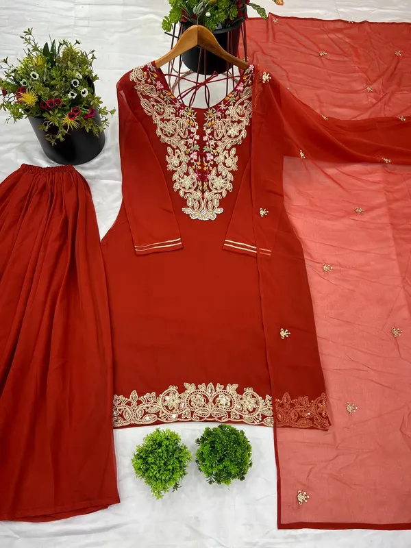 Orange_Heavy_Faux_Georgette_Sequence_Embroidered_Sharara_Salwar_Suit_With_Dupatta