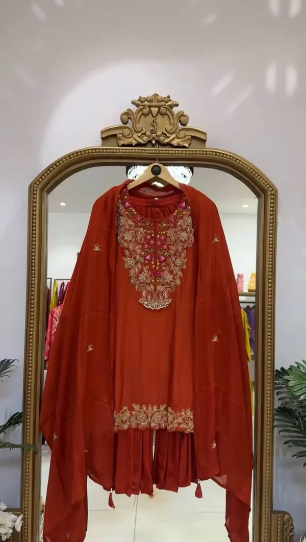 Orange_Heavy_Faux_Georgette_Sequence_Embroidered_Sharara_Salwar_Suit_With_Dupatta