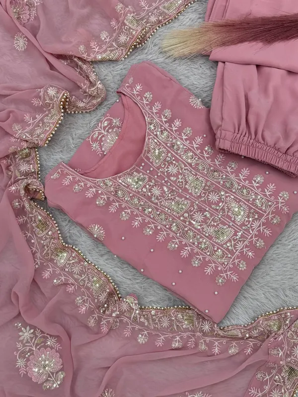 PINK_GEORGETTE_SEQUENCE_EMBROIDERY_MOTI_WORK_SALWAR_SUIT_WITH_DUPATTA