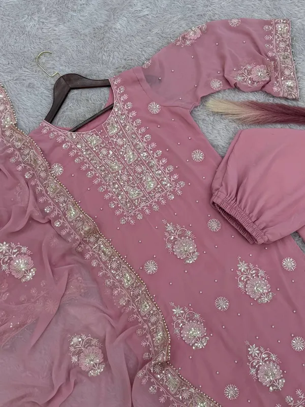 PINK_GEORGETTE_SEQUENCE_EMBROIDERY_MOTI_WORK_SALWAR_SUIT_WITH_DUPATTA