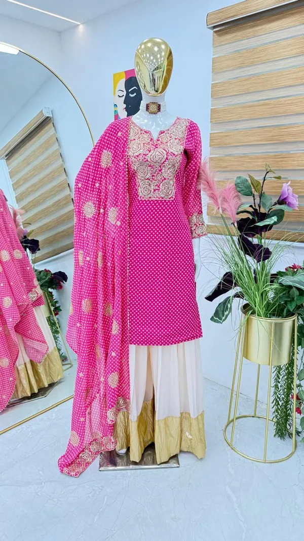 PINK_&_CREAM_FAUX_GEORGETTE_EMBROIDERY_CODDING_SEQUENCE_WITH_PRINT_SALWAR_SUIT_WITH_DUPATTA