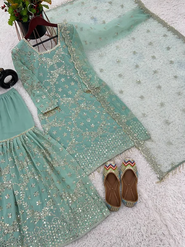 PISTA_GREEN_FAUX_GEORGETTE_SEQUENCE_EMBROIDERED_GHARARA_SALWAR_SUIT_WITH_DUPATTA