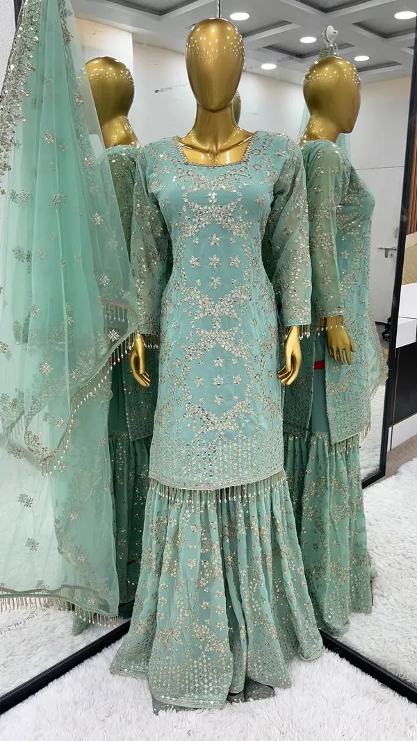 PISTA_GREEN_FAUX_GEORGETTE_SEQUENCE_EMBROIDERED_GHARARA_SALWAR_SUIT_WITH_DUPATTA
