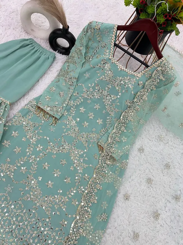 PISTA_GREEN_FAUX_GEORGETTE_SEQUENCE_EMBROIDERED_GHARARA_SALWAR_SUIT_WITH_DUPATTA