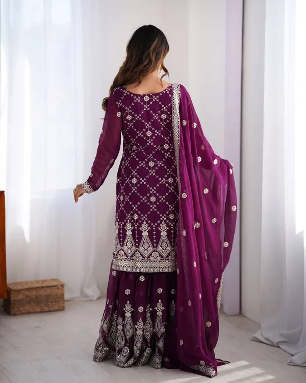 PURPLE_FAUX_GEORGETTE_EMBROIDERED_GHARARA_SALWAR_SUIT_WITH_DUPATTA