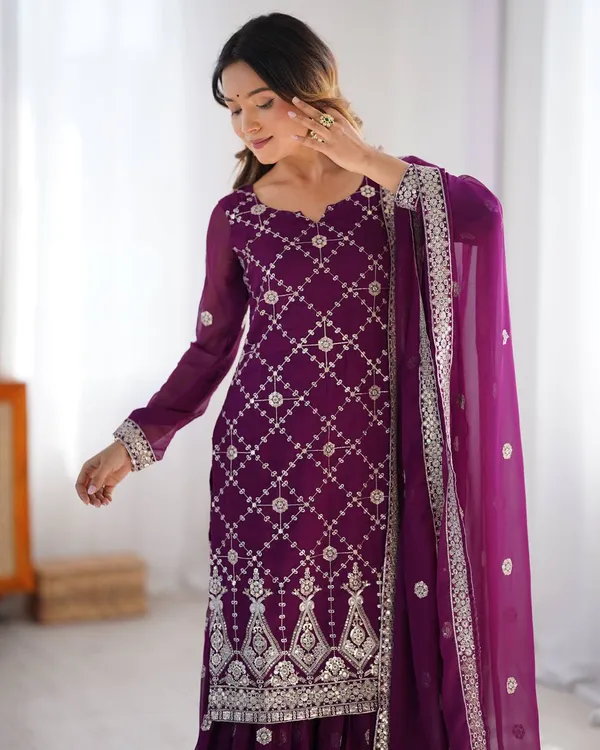 PURPLE_FAUX_GEORGETTE_EMBROIDERED_GHARARA_SALWAR_SUIT_WITH_DUPATTA