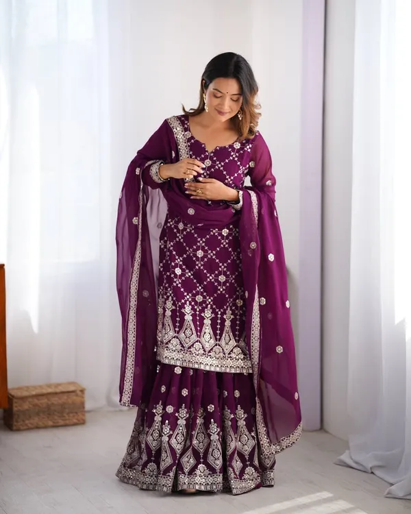 PURPLE_FAUX_GEORGETTE_EMBROIDERED_GHARARA_SALWAR_SUIT_WITH_DUPATTA