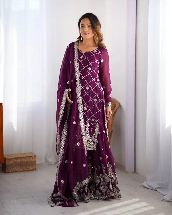 PURPLE_FAUX_GEORGETTE_EMBROIDERED_GHARARA_SALWAR_SUIT_WITH_DUPATTA