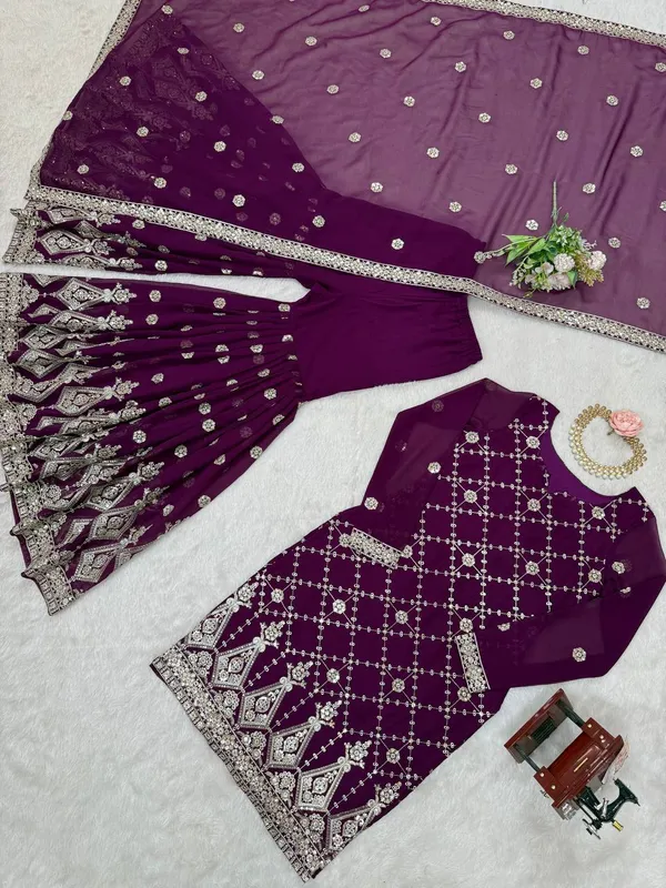 PURPLE_FAUX_GEORGETTE_EMBROIDERED_GHARARA_SALWAR_SUIT_WITH_DUPATTA