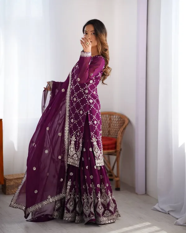 PURPLE_FAUX_GEORGETTE_EMBROIDERED_GHARARA_SALWAR_SUIT_WITH_DUPATTA