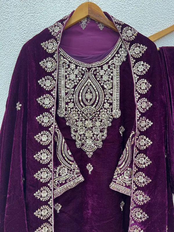 Purple_Viscose_Velvet_Sequence_Embriodered_Salwar_Suit_With_Dupatta