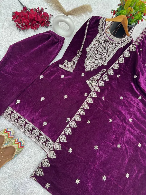 Purple_Viscose_Velvet_Sequence_Embriodered_Salwar_Suit_With_Dupatta