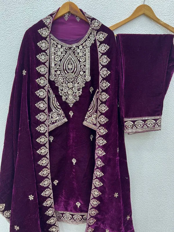 Purple_Viscose_Velvet_Sequence_Embriodered_Salwar_Suit_With_Dupatta