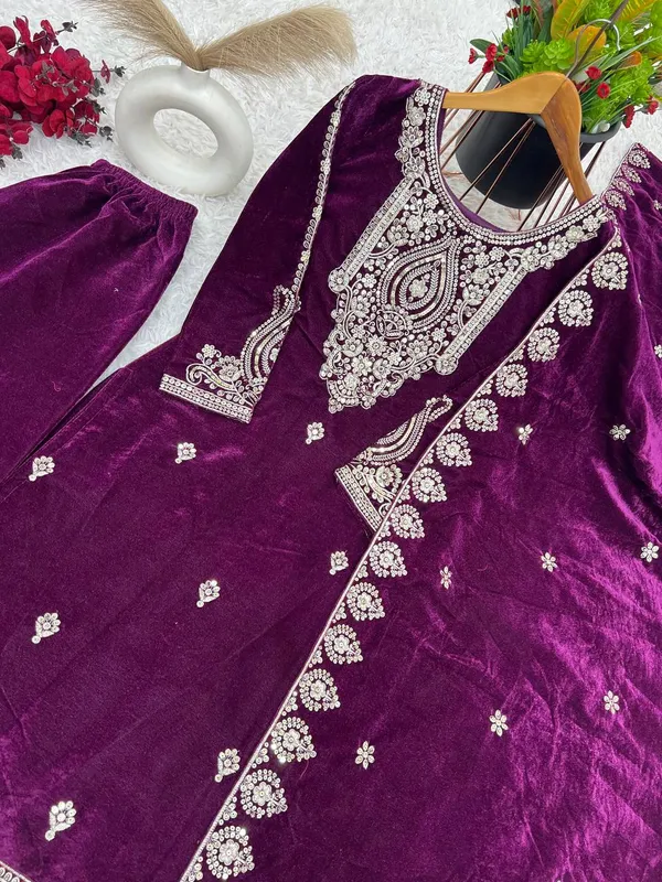 Purple_Viscose_Velvet_Sequence_Embriodered_Salwar_Suit_With_Dupatta