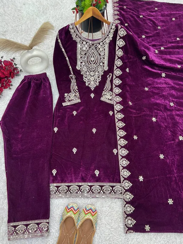 Purple_Viscose_Velvet_Sequence_Embriodered_Salwar_Suit_With_Dupatta