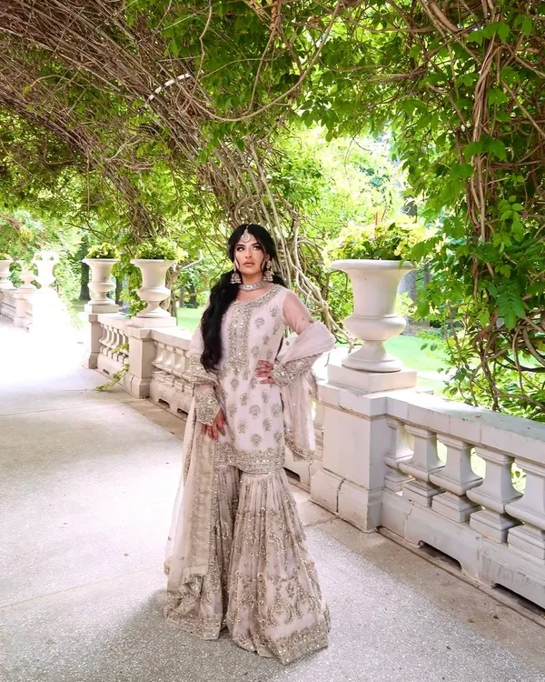 Peach_Georgette_Sequence_Embroidery_With_Real_Mirror_Hand_Work_Gharara_Salwar_Suit_With_Dupatta