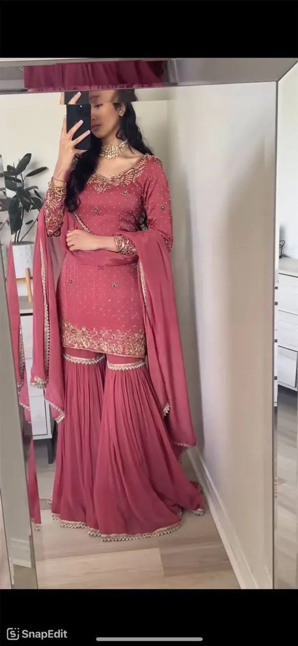 Pink_Chinnon_Silk_Heavy_Embroidery_Moti_Handwork_Sharara_Salwar_Suit_With_Dupatta