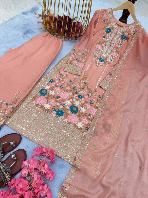 Pink_Chinnon_Silk_Heavy_Embroidery_With_Diamond_Work_Salwar_Suit_With_Dupatta