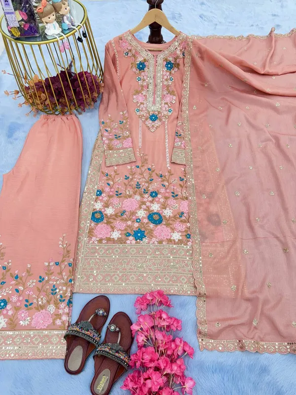 Pink_Chinnon_Silk_Heavy_Embroidery_With_Diamond_Work_Salwar_Suit_With_Dupatta