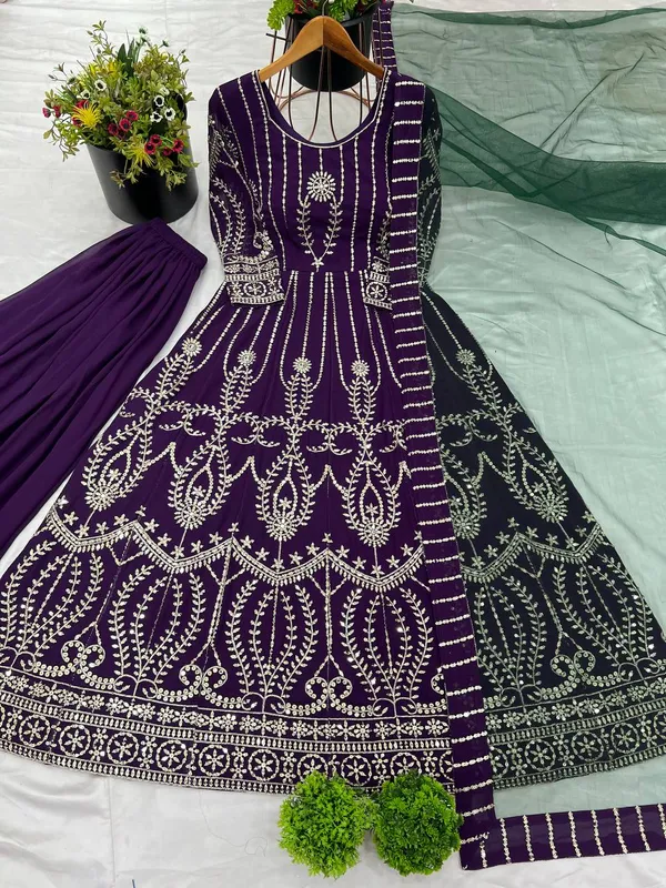 Purple_Heavy_Faux_Georgette_Sequence_Embroidery_Sharara_Salwar_Suit_With_Dupatta