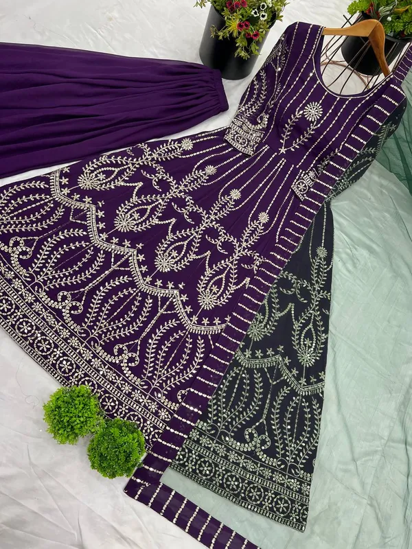 Purple_Heavy_Faux_Georgette_Sequence_Embroidery_Sharara_Salwar_Suit_With_Dupatta