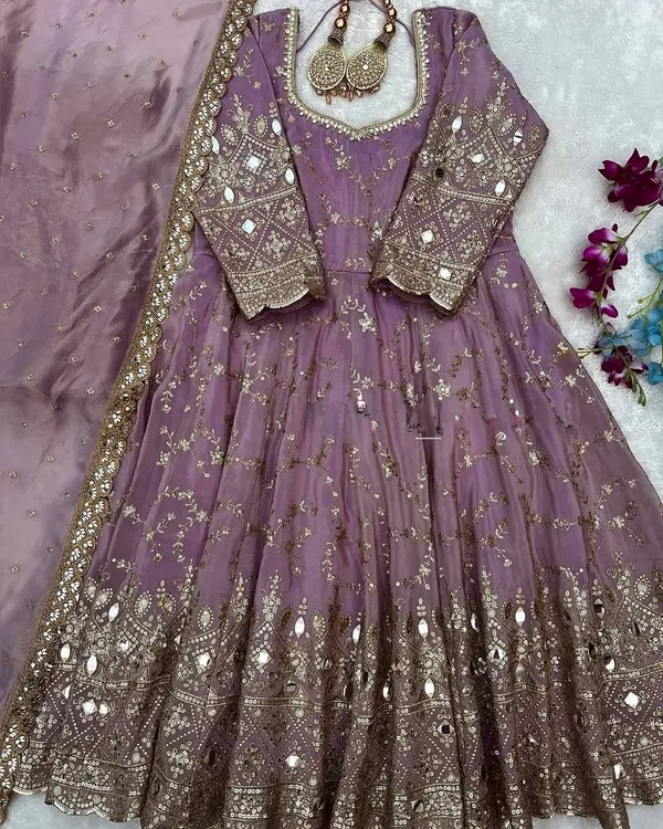 Purple_Pure_Chinnon_Silk_Heavy_Embroidery_&_Mirror_Work_Anarkali_Gown_With_Bottom_Dupatta