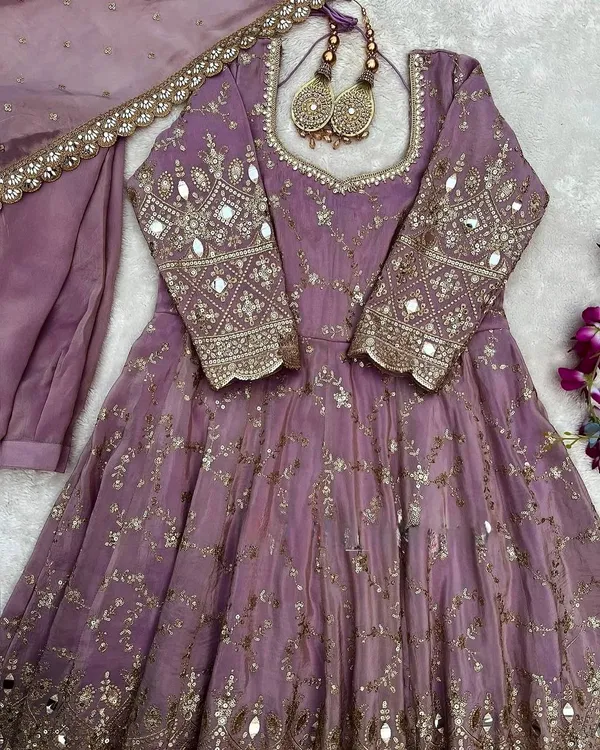 Purple_Pure_Chinnon_Silk_Heavy_Embroidery_&_Mirror_Work_Anarkali_Gown_With_Bottom_Dupatta