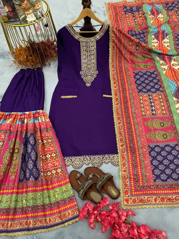 Purple_Pure_Chinnon_Silk_With_Sequence_Embroidery_Gharara_Salwar_Suit_With_Dupatta