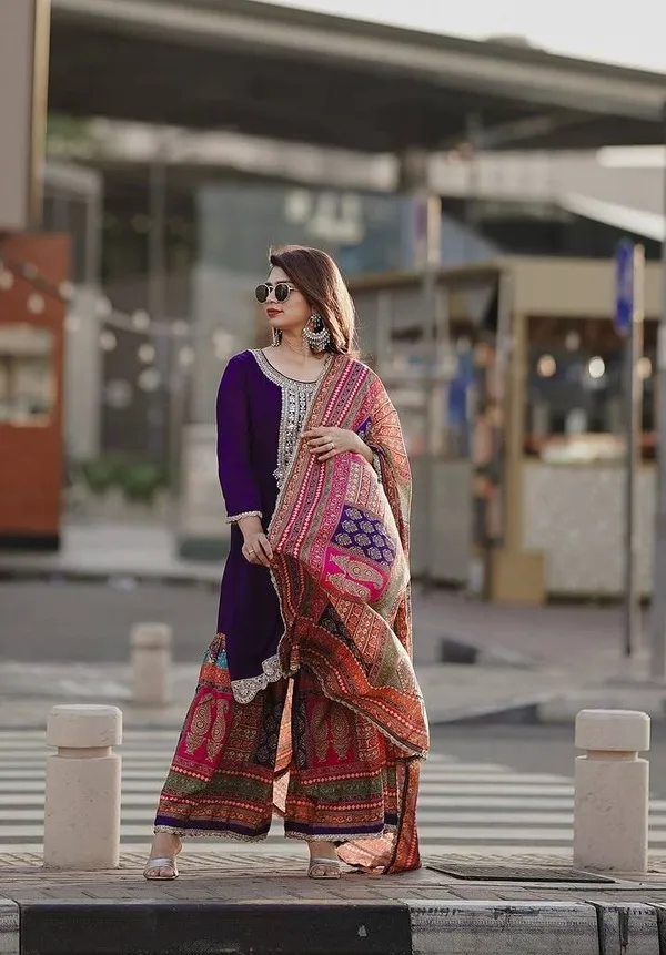 Purple_Pure_Chinnon_Silk_With_Sequence_Embroidery_Gharara_Salwar_Suit_With_Dupatta