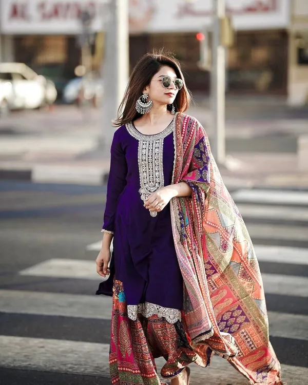 Purple_Pure_Chinnon_Silk_With_Sequence_Embroidery_Gharara_Salwar_Suit_With_Dupatta