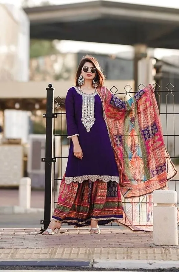 Purple_Pure_Chinnon_Silk_With_Sequence_Embroidery_Gharara_Salwar_Suit_With_Dupatta