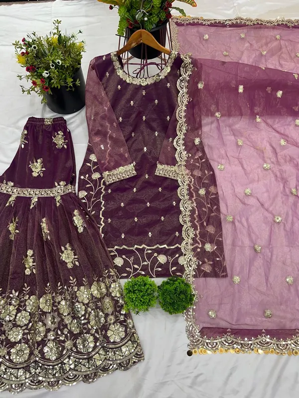 Purple_Twill_Net_Heavy_Sequence_Embroidery_Gharara_Salwar_Suit_With_Dupatta