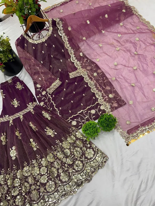 Purple_Twill_Net_Heavy_Sequence_Embroidery_Gharara_Salwar_Suit_With_Dupatta