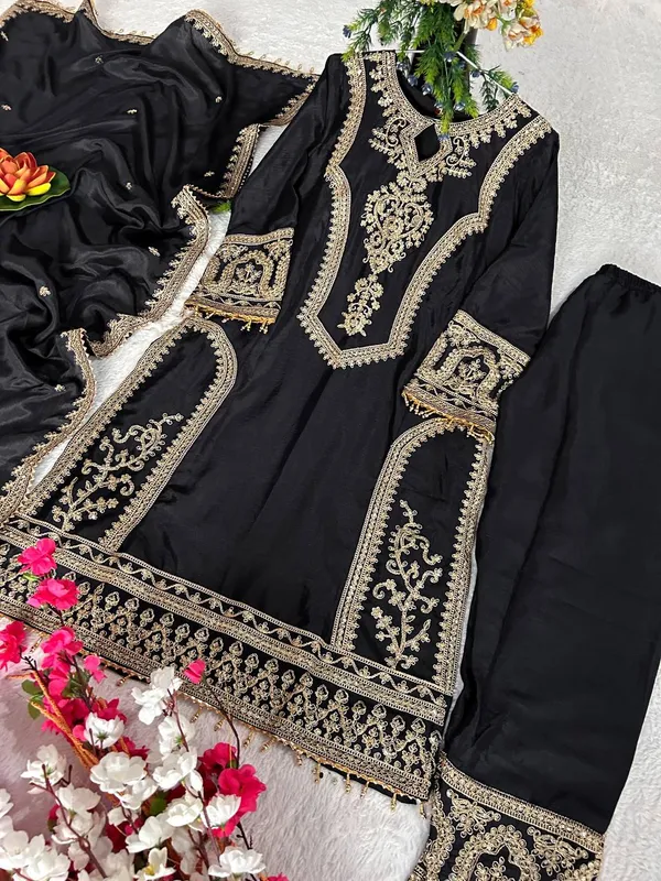 Black_Attractive_Chinnon_Silk_Coding_Sequence_Embroidered_Salwar_Suit_With_Dupatta