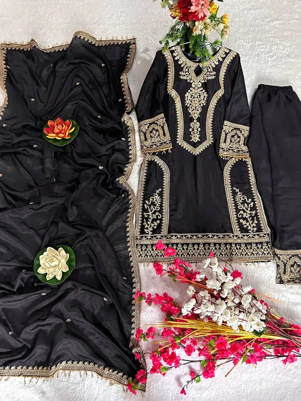 Black_Attractive_Chinnon_Silk_Coding_Sequence_Embroidered_Salwar_Suit_With_Dupatta