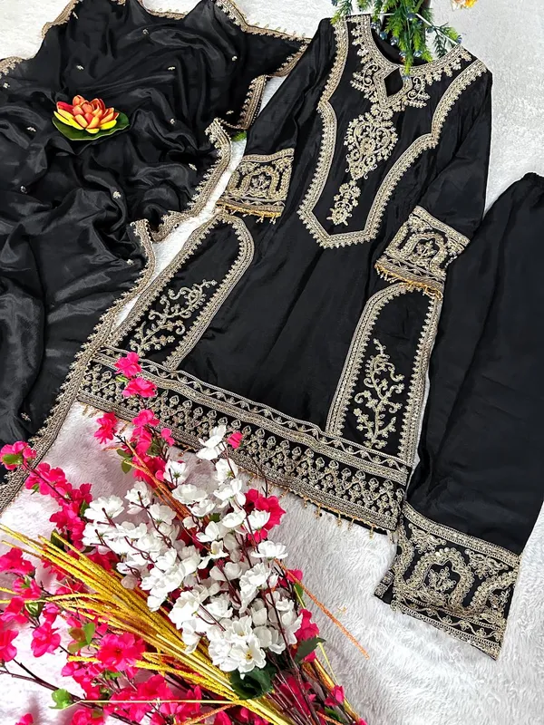 Black_Attractive_Chinnon_Silk_Coding_Sequence_Embroidered_Salwar_Suit_With_Dupatta