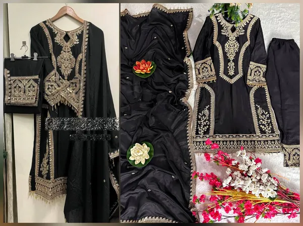 Black_Attractive_Chinnon_Silk_Coding_Sequence_Embroidered_Salwar_Suit_With_Dupatta