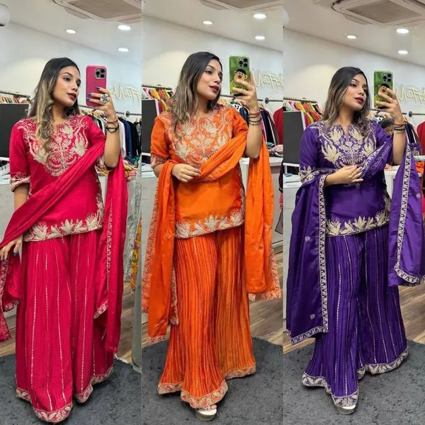 Orange_Pure_Chinnon_Silk_Embroidered_Sharara_Salwar_Suit_With_Dupatta