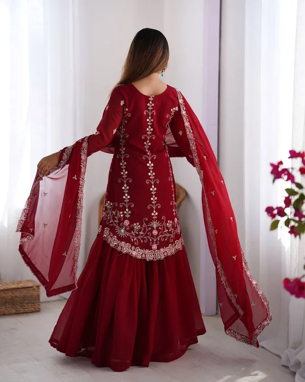 RED_FAUX_GEORGETTE_SEQUENCE_EMBROIDERED_SHARARA_SALWAR_SUIT_WITH_DUPATTA