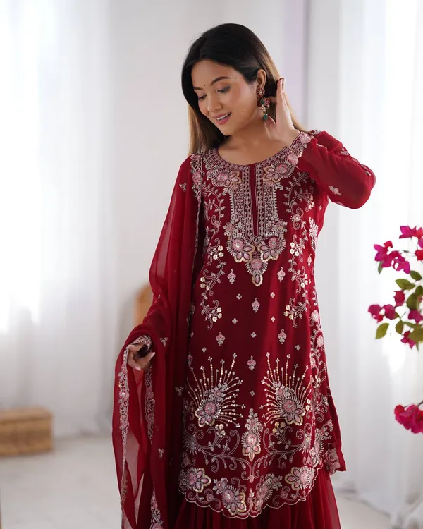 RED_FAUX_GEORGETTE_SEQUENCE_EMBROIDERED_SHARARA_SALWAR_SUIT_WITH_DUPATTA